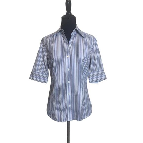 Express purple white stretch pinstripes buttoned shirt size 2 - Picture 1 of 7